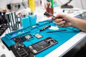 professional smart phone repair shop or service. close up shot. electronics concept.